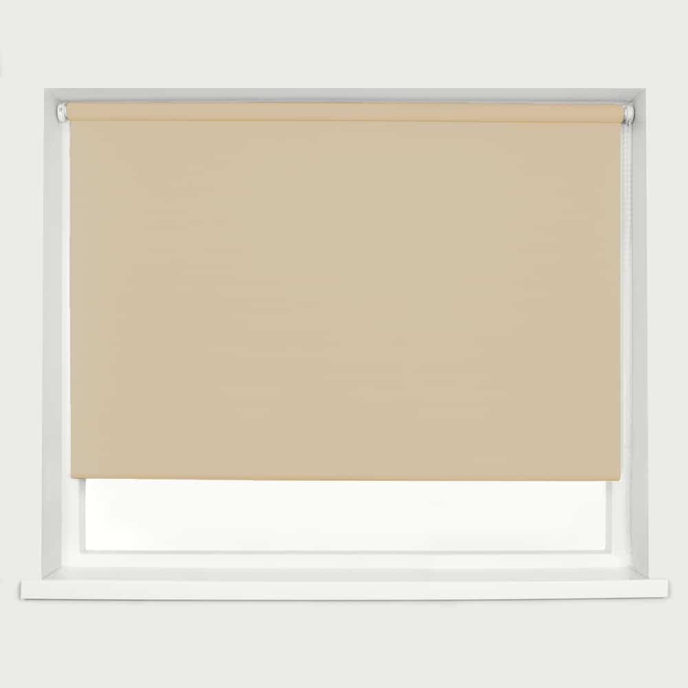 Cappuccino Blackout Roller Blind Metal Fittings Trimmable UV Protection Thermal Properties Premium Fabric Home Office Bedroom Kids Room Child Safe Easy Fit 120cm Width x 160cm Drop