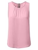 DRESSIS Women's Chiffon Crepe Pleated Round Neck Sleeveless Tank Top S to 3XL
