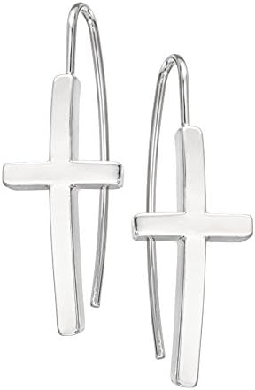 Silver Finish Cross Drop Earrings