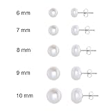SPOIL CUPID 925 Sterling Silver AAA White Freshwater Cultured Pearl Button Stud Earrings Size 6-10mm