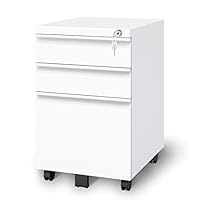 DEVAISE 3 Drawer Metal File Cabinet, Locking Filing Cabinet on Wheels, White