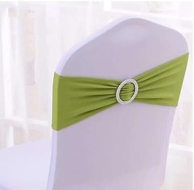 100PCS Stretch Wedding Chair Bands With Buckle Slider Sashes Bow Decorations 10 Colors (Grass Green)