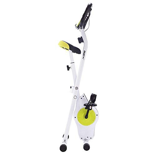 Xspec Foldable Stationary Upright Exercise Bike Magnetic Cardio Workout Indoor Cycling, Lime Green, Monitor with Phone/Tablet Holder, Heart Rate Pulse Sensor