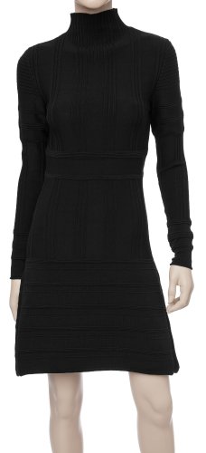 Max Studio by Leon Max Turtleneck Ribbed Sweater Dress - 3106559-BLACK-S