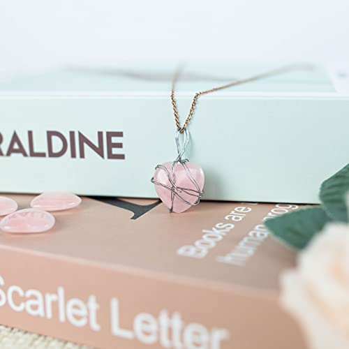 BigOtters Heart Rose Quartz, 16PCS Healing Crystal Gemstones Bulk Pink Love Palm Stones for DIY Crafts Chakra Wedding Valentine