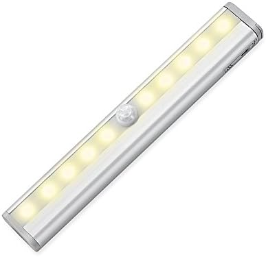 Ehomely Battery Operated 10 LED Motion Sensing Closet Lights,Stick On Anywhere for Cabinet, Closet, Wardrobe, Stairs, Step Light with Magnetic Strip (Warm white/silver)