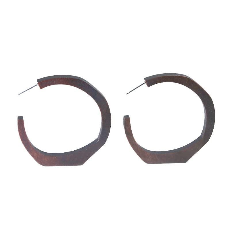 Photo 1 of 1.8 Inches Large Wooden Hoop Earrings Studs for Women, Lightweight Brown Boho Dangle Handmade Wood Earrings Studs Bohemia Summer Beach Gifts