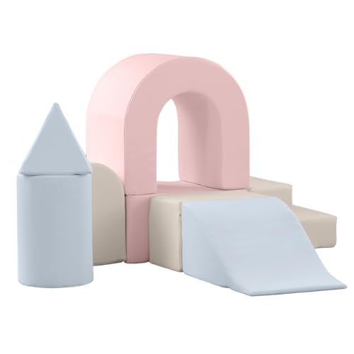 KIDKII Lux Play Set 8-Piece Foam Climbing & Motor Skill Play Kit, Indoor Activity Play System Set with Climbable Shapes for Toddlers, Pastel Mix