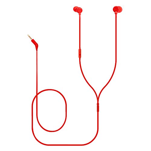 JBL Tune 110 in-Ear Headphones with Pure Bass, Mic & Tangle Free Flat Cable (Red)