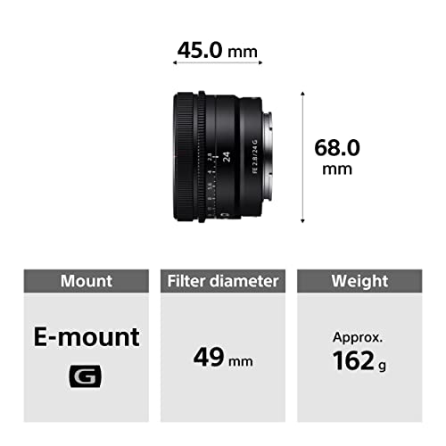Sony SEL24F28G – 24mm F2.8G Full Frame Fixed Lens (Premium G Series, E-Mount, Compact & Lightweight, Ideal Photo & Video, Compatible with Sony A7, ZV-E1, A6000 & ZV-E10)