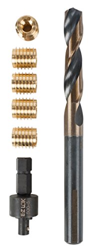 E-Z LOK 400-428 Threaded Inserts for Wood, Installation Kit, Brass, Includes 1/4-28 Knife Thread Inserts (5), Drill, Installation Tool
