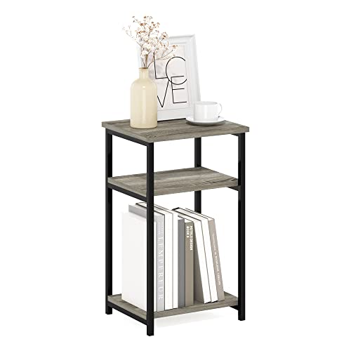 Furinno JUST Side Table, 3-Tier Metal Frame End Table with Open Shelf, Night Stand, Bedside Table, for Living Room, Bedroom, French Oak