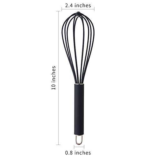 GorGin high temperature and easy to clean silicone whisk, stirrer, 10 inch, grip good grip design for Blending Whisking Beating Stirring Cooking Baking (1 Pack | black) - Thumbnail 5