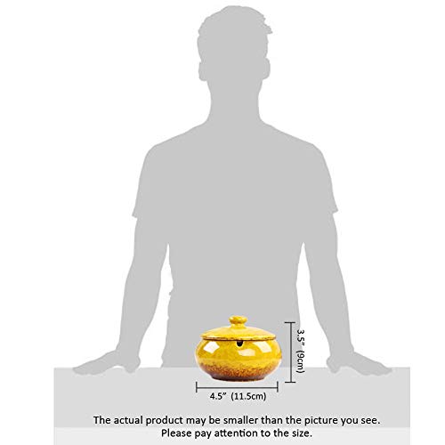 Lependor Ceramic Ashtray with Lids, Windproof, Cigarette Ashtray for Indoor or Outdoor Use,Ash Holder for Smokers,Desktop Smoking Ash Tray for Home Office Decoration - Yellow