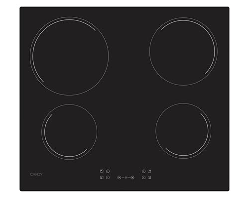 Candy Idea CH64CCB 4U2 Glaskeramik-Kochfeld, 4 Feuer, 60 cm, 10 Leistungsstufen, 6,5 kW, Zentralsteuerung, Heizanzeige, Sicherheitsschloss, Warnung bei UEberhitzung und Verschuetten, Schwarz