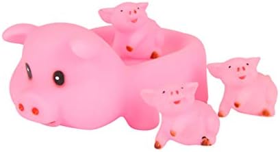 FBGood New Pig Baby Bathing Toy Squeeze Silicone Floating Bath Swimming Tub Toy Set Family Bathtub Safety Squirt Toy (pink)