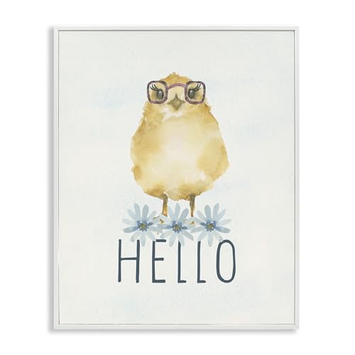 Stupell Industries Hello Cute Chick Glasses White Framed Giclee Art design by B…