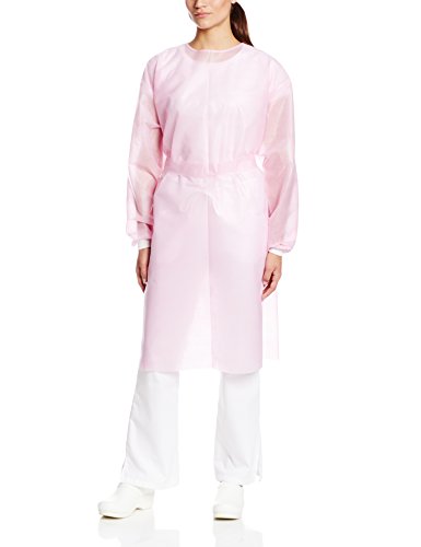 ValuMax 3360P Disposable SPP Cover Gown, Heavier Fabrics, Fluid Resistant, Tie Back, Knit Cuffs, Pink, Regular Size, Pack of 10