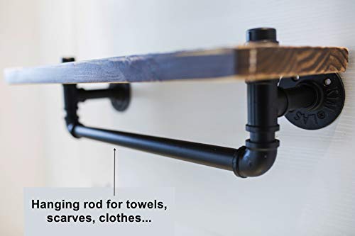 DOFURNILIM 3-Tier Industrial Retro Wall Mounted Iron Water Pipe Shelf/Bookcase/Shelving - Floating Shelf - Hung Bracket - DIY Storage Bookshelf - Height Adjustable Shelf - Wood Shelf