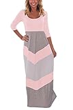 Byoauo Women Chevron Maxi Dress 3 4 Sleeve Striped Casual Long Dresses with Scoop Neck