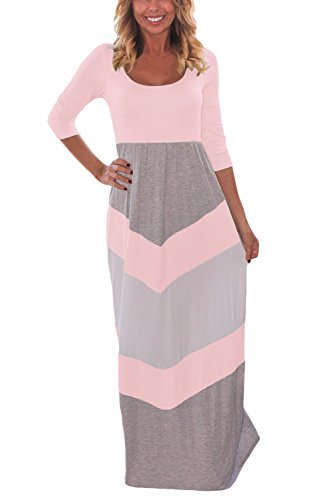 Byoauo Women Chevron Maxi Dress 3 4 Sleeve Striped Casual Long Dresses with Scoop Neck