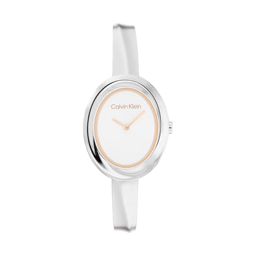 Reloj De Movimiento De Cuarzo De Dos Manecillas para Mujer Colección Twisted Bezel con Pulsera Rígida de Acero Inoxidable Plateada - 25100055