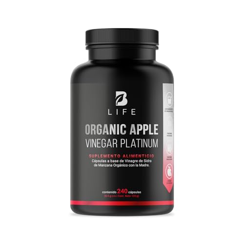 Vinagre de Manzana Orgánico con 240 cápsulas | Fórmula Platinum para Bienestar Digestivo | con Cultivo “La Madre | Organic Apple Vinegar Platinum B Life.