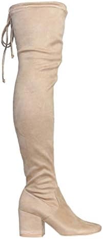 Women's Comfortable Wide Square Toe Over The Knee Thigh High Low Block Heel Boots