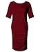 Maternity Bodycon Dress Short Sleeve Ruched Sides Knee Length Dress Burgundy M