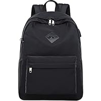 El-fmly Fashion School Shoulder Bookbag for Teen Girl 15.6 Inch Laptop Backpack with USB Charging Port Travel Rucksack with Luggage Strap Black