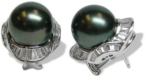 18K white gold voyage Black Tahitian cultured pearl and diamond earring