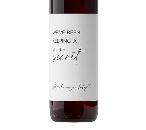 We've been Keeping a Little Secret ● SET of 5 ● Pregnancy Announcement Wine Labels, We're Having a Baby Announcement to Parents Friends Sisters Aunt Auntie Uncle Sticker WATERPROOF (Minimalist)