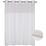 Waffle Weave Fabric Shower Curtain No Hooks Needed, Cotton Blend, With Span-in Repalcement Liner - Hotel Grade, Water Repellent, Machine Washable - 71x74, White
