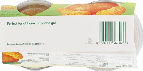 DEL MONTE NO SUGAR ADDED MANDARIN ORANGES IN WATER FRUIT CUP, 4 OZ, PACK OF 4