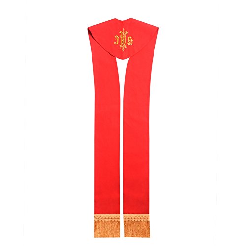 BLESSUME Red IHS Stole with Tassels