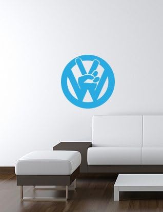 VW PEACE SIGN vinyl wall-art decal 13"x13" BLUE Free Shipping transporter van bug beetle hoodride Large Sticker
