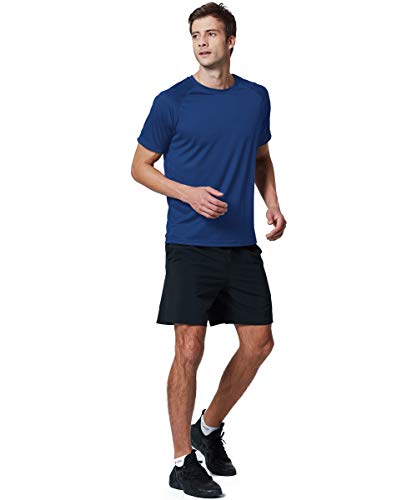 EXIO Mens Short Sleeve T-Shirt Athletic Cool & Dry Running Top EX-TR03 (Navy, Medium)