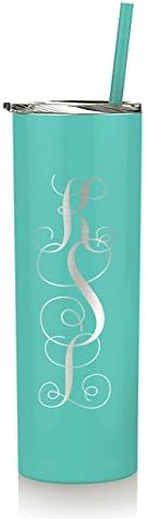 Personalized Monogram Skinny Tumbler Water Bottle, 20 oz, Engraved, Stainless Steel Double, BPA Free