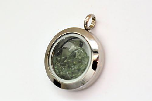 Moldavite Stainless Steel Floating Locket 25mm- Excellent for Crystal Chakra Healing Yoga, Feng Shui and Reiki Practioners and Gemstones Collectors