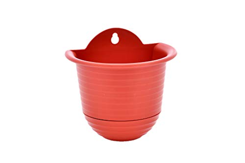TABOR TOOLS Plastic Wall Planter Pot for Vertical Flower Garden, Living Wall or Kitchen Herbs, Colorful Modern Wall Planter with Attached Saucer, Small 6 Inch. ZG651A. (Red Terracotta)