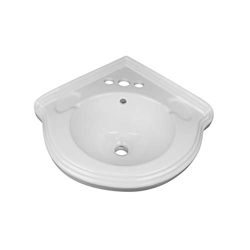 Portsmouth 22 Inch Corner Pedestal Bathroom Sink Small White Overflow