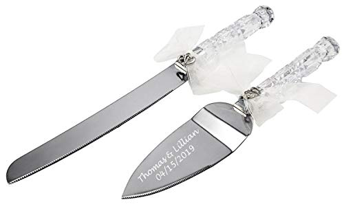 Gifts Infinity Personalized Wedding Cake Knife and Server Set Free Engraving (2 Hearts Silver)