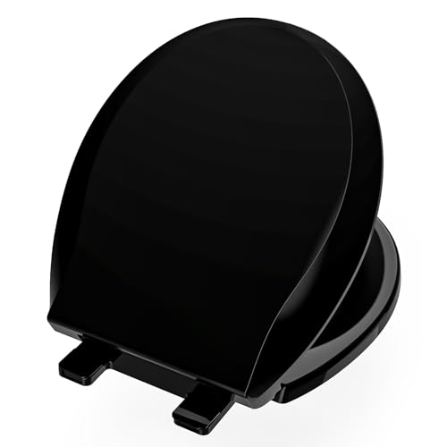 Aünsffer Black Toilet Seat Round 16.5 Inch, Toilet Lid Slow Close No- Noise Quiet Close, Easy Installation & Stay Clean, PP Material Safe, Black