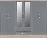Seconique Nevada 6 Door 2 Drawer Wardrobe Grey Gloss Light Oak 230x52x182.5 view 4