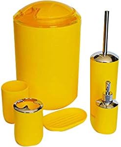Mufira Modern Design 6 Piece Bathroom Accessory Set - Toilet Brush, Waste Bin, Soap Dish, Tooth Brush Holder, Soap Dispenser, Rinse Cup (Yellow)