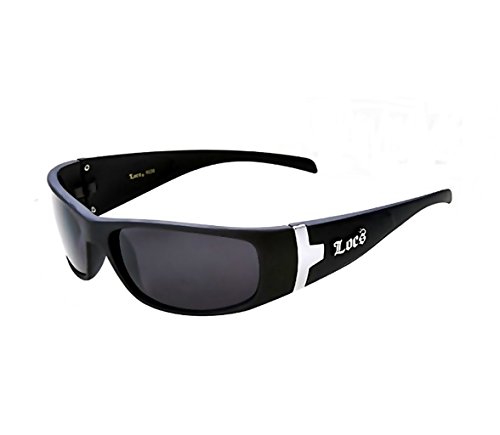 Locs Sunglasses Hardcore Black Wraparound OG Shades Chrome Logo Inlay