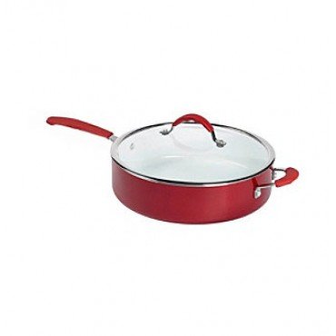 Click Here to See More Images Hamilton Beach 12†Ceramic Non-Stick Chicken Fryer with Glass Lid - Red