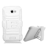 HTC One X [AT&T] Hybrid Double Layer Skin + Rhino Armor Case with Holster & Swivel Belt Clip Combination (White / White)