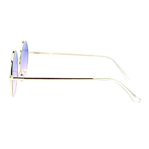 2 Tone Color Lens Retro Vintage Style Round Circle Hippie Groovy Sunglasses Blue Pink