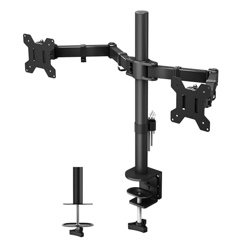 BONTEC 2 Screen PC Monitor Stand for 13-27 Inch Monitors, Height Adjustable PC Monitor Arm, Tilt, Rotatable and Swivel, Max Weight 10 kg, VESA 75/100